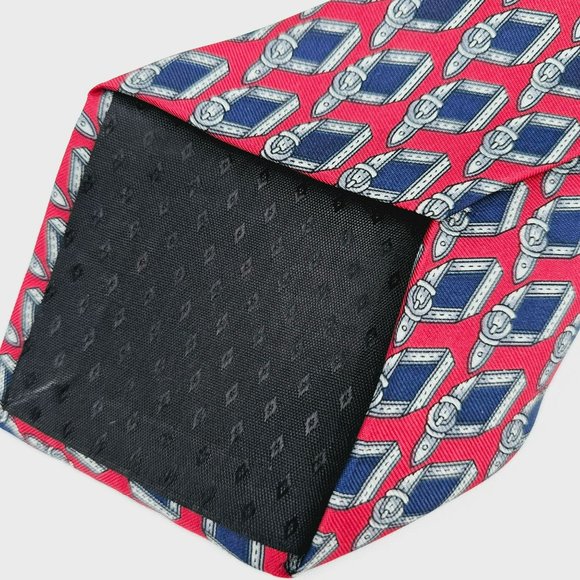 Masetti Silk Tie Belt Print Red Blue Geometric USA Made Gift Classic Office Work - Picture 8 of 11